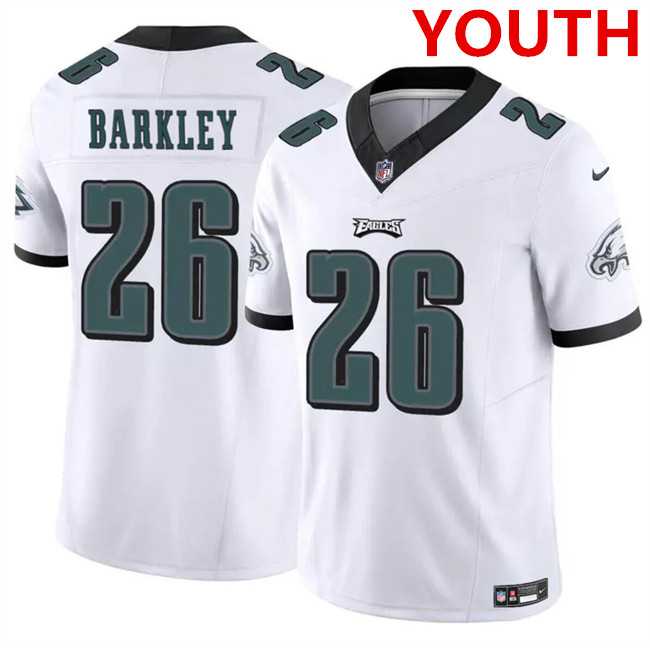 Youth Philadelphia Eagles #26 Saquon Barkley White 2023 F.U.S.E Vapor Untouchable Limited Football Stitched Jersey Dzhi